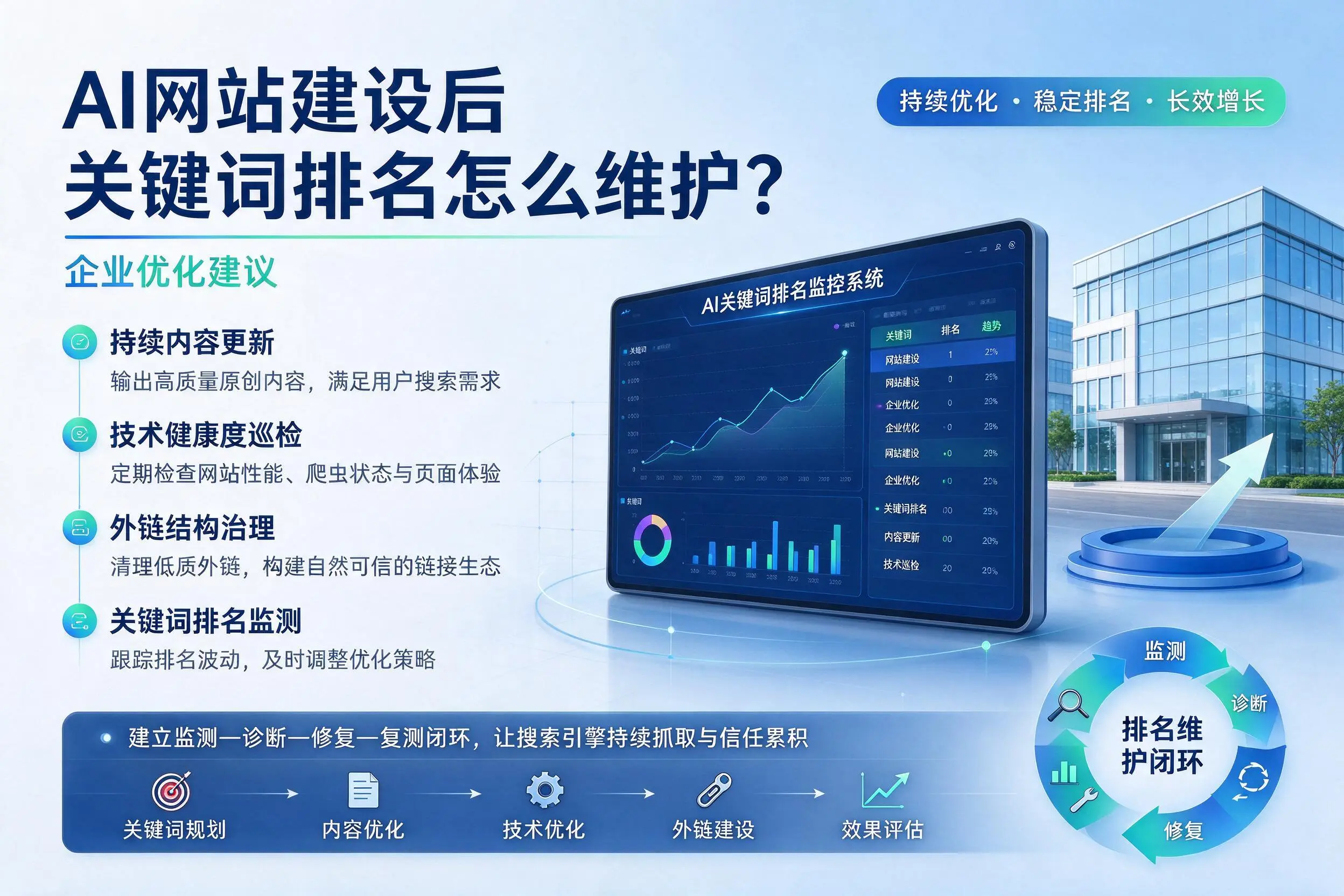 AI网站建设后关键词排名怎么维护？徐州企业优化建议