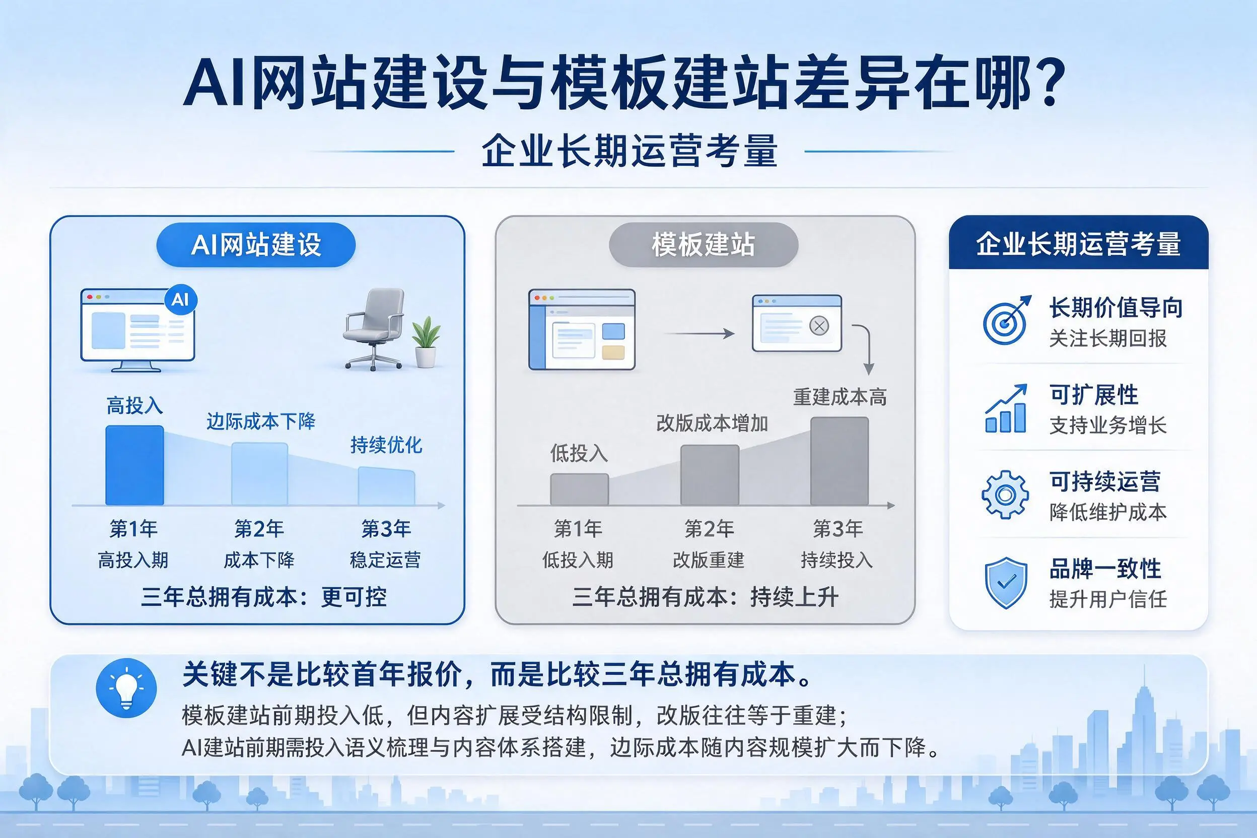 AI网站建设与模板建站差异在哪？徐州企业长期运营考量